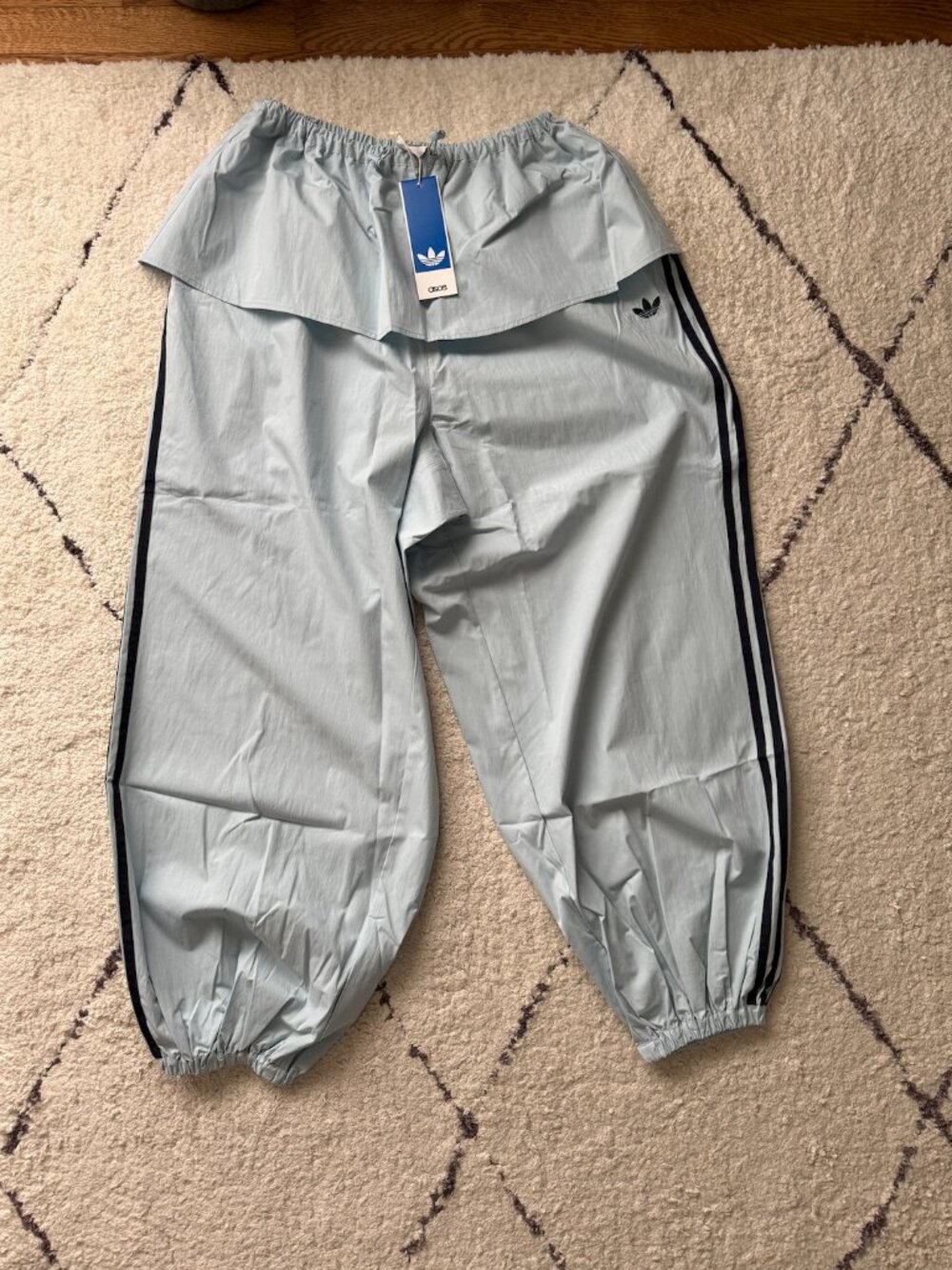 adidas Originals x ASOS women's balloon pants with skirt overlay in blue, S - Picture 7 of 8